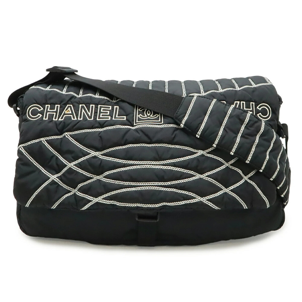 CHANEL Sport Line Shoulder Bag Handbag Nylon Black White